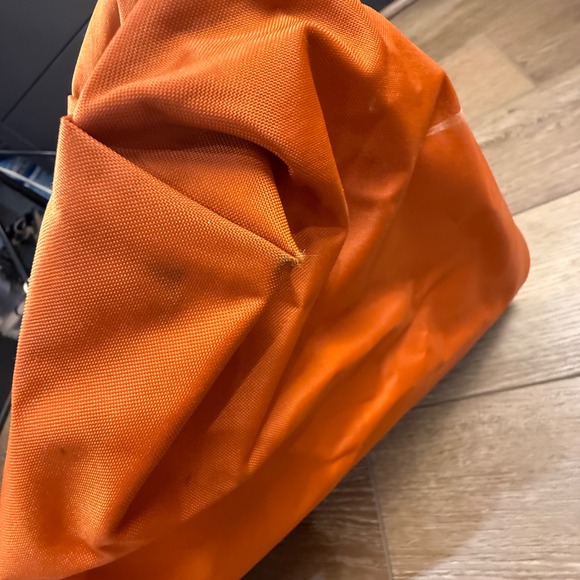 Longchamp Le Pliage Large Travel Weekender Tote Orange Leather Fair Condition - Picture 10 of 16